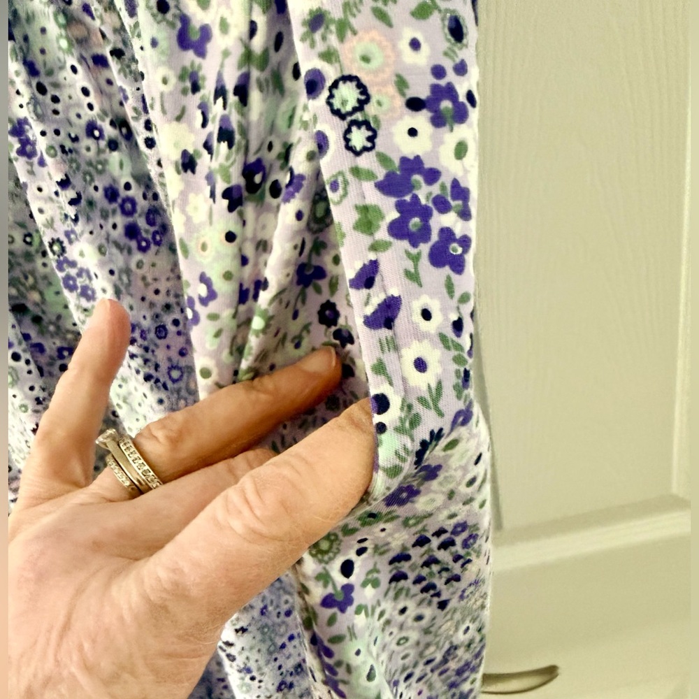 Lands' End~Purple Floral~Scoop Neck~Short Sleeve~Pockets~Fit Flare Dress~L/Tall - Picture 8 of 12